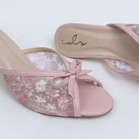 Flower Net Mesh Heels - Nude Pink
