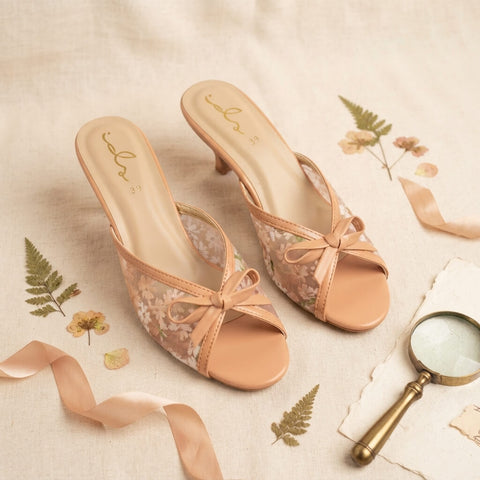 Flower Mesh Heels - Beige