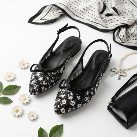 Flower Mesh Mule - Black