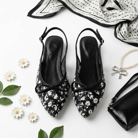 Flower Mesh Mule - Black