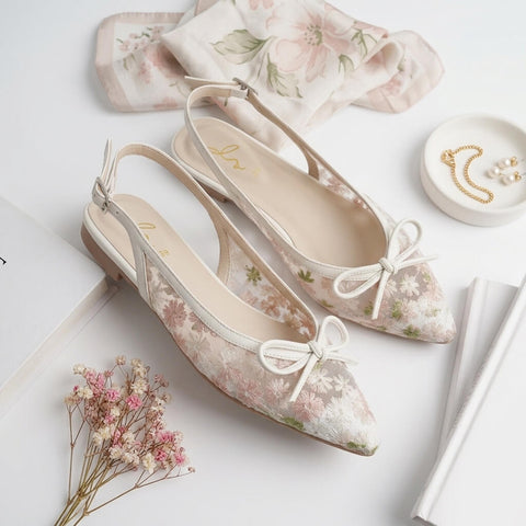Flower Mesh Mule - White