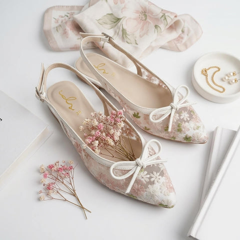 Flower Mesh Mule - White