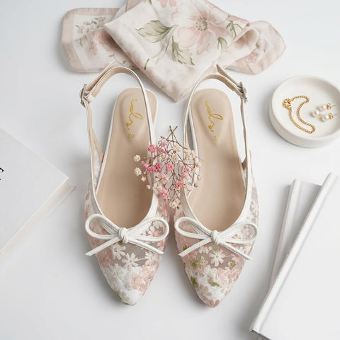 Flower Mesh Mule - White