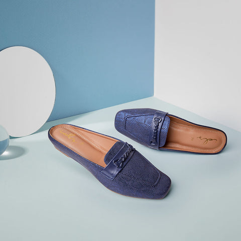 Glitter Buckles Mule - Navy Blue
