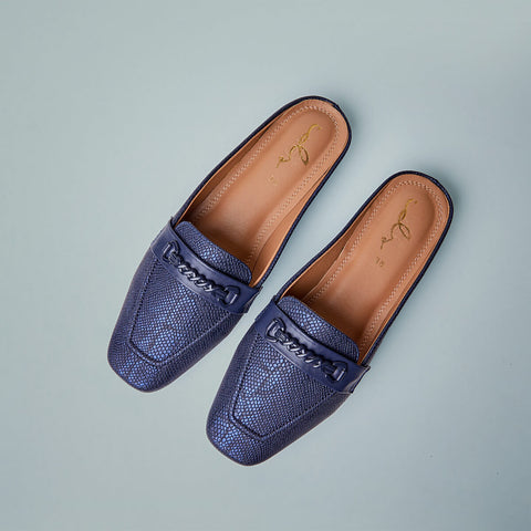 Glitter Buckles Mule - Navy Blue