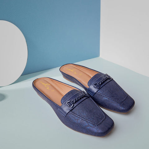 Glitter Buckles Mule - Navy Blue