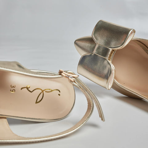 Luxe Bow -Sleek Heel Sling Back - Gold