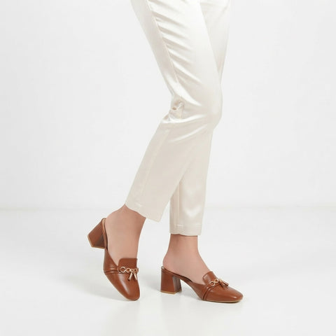 Mayfair Block Heel Mules - Brown