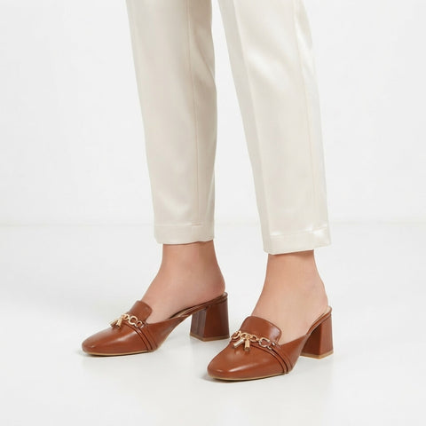 Mayfair Block Heel Mules - Brown
