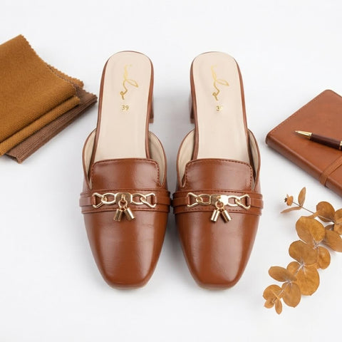 Mayfair Block Heel Mules - Brown