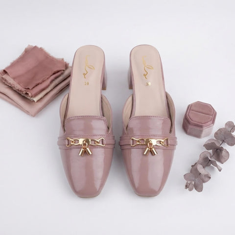 Mayfair Block Heel Mules - Nude Pink