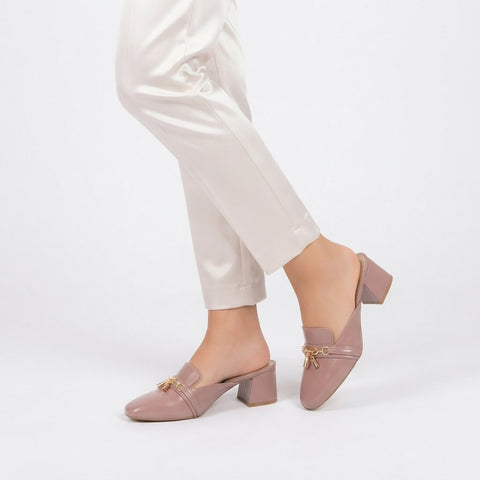 Mayfair Block Heel Mules - Nude Pink