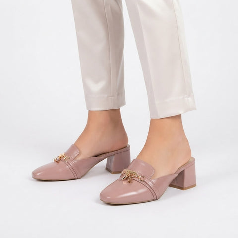 Mayfair Block Heel Mules - Nude Pink