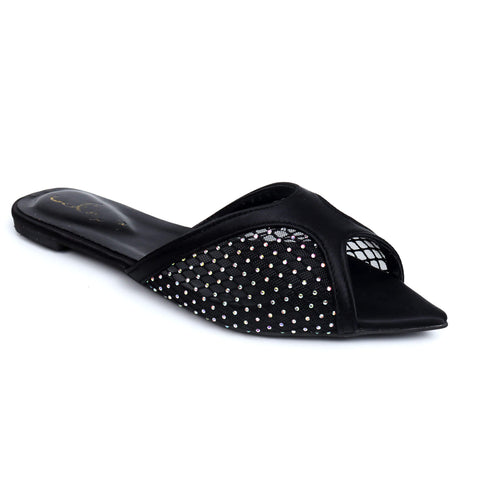 Rhinestone Net Mule - Black