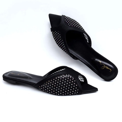Rhinestone Net Mule - Black