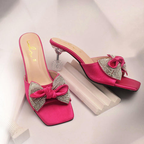 Satin Bow Decore Transparent Heel - Pink