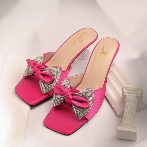 Satin Bow Decore Transparent Heel - Pink