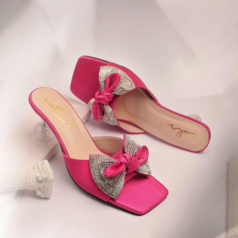 Satin Bow Decore Transparent Heel - Pink