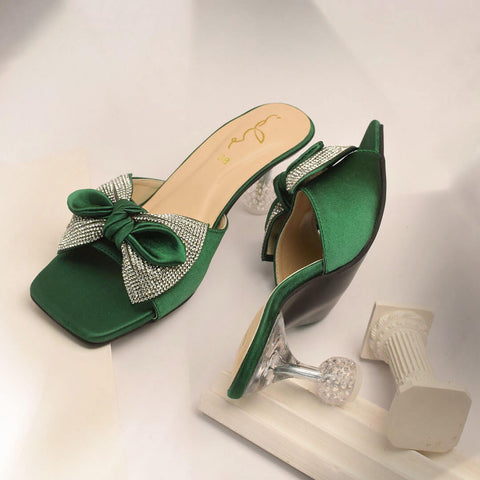 Satin Bow Decore Transparent Heel - Green