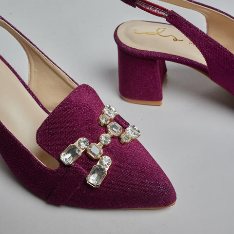 Velvet Spark Buckled Sling Back - Burgandy