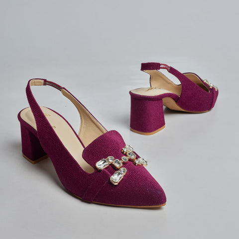 Velvet Spark Buckled Sling Back - Burgandy