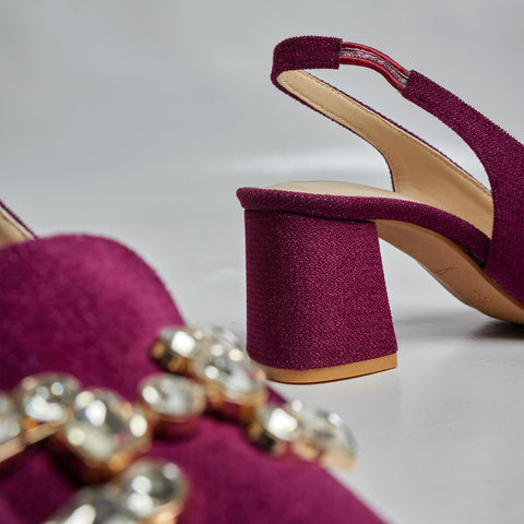 Velvet Spark Buckled Sling Back - Burgandy