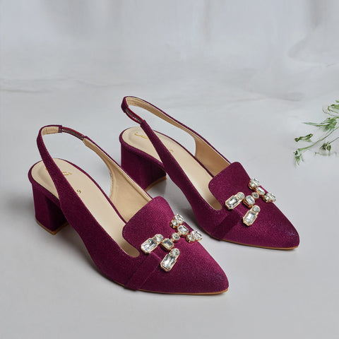 Velvet Spark Buckled Sling Back - Burgandy
