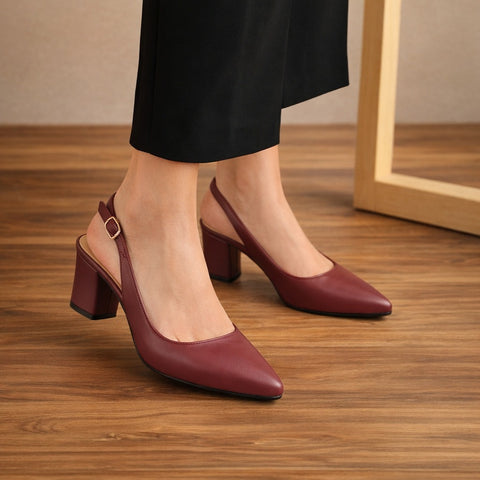 Block Heel Slingback - Maroon