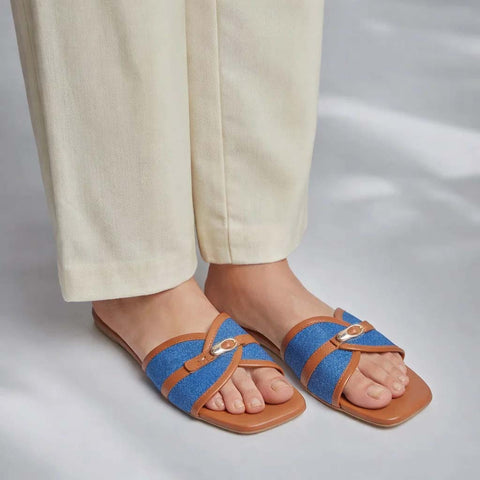 Denim Ease  Slides - Brown