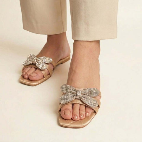 Rhinestone bow slides - Gold